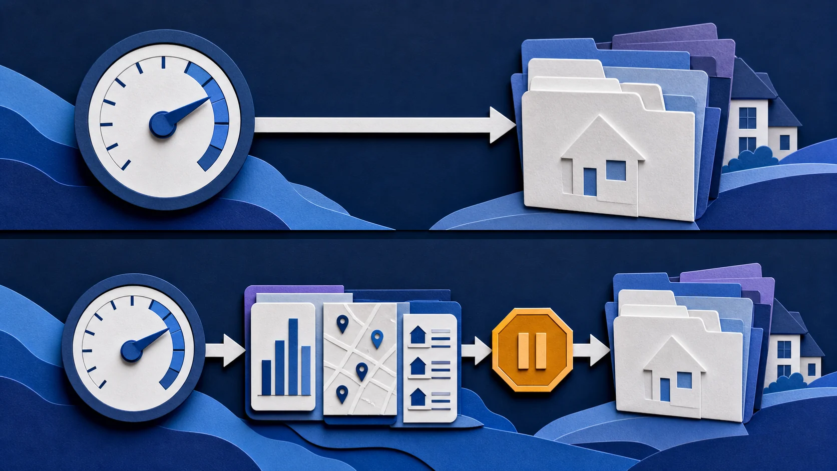 Paper-cut What Changes illustration for What changes when confidence is checked against real time