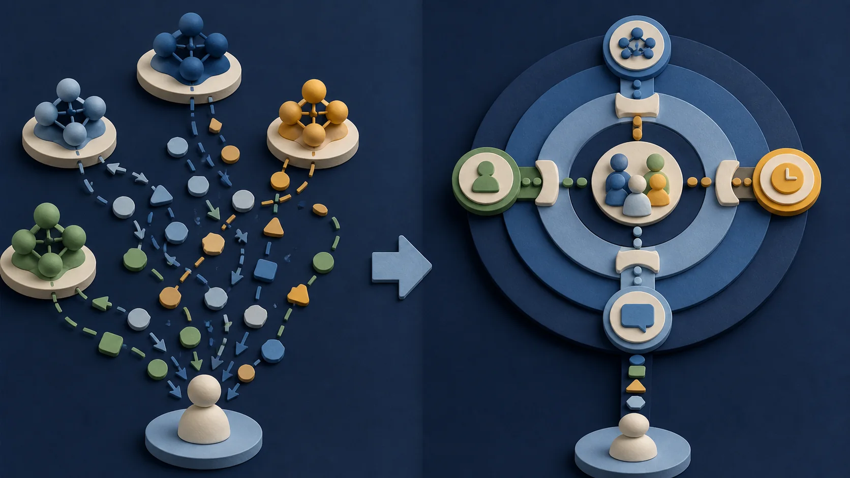 Algorithm-only personalization sends conflicting offers along a tangled path, while segmentation-first personalization groups customers and delivers coherent offers.