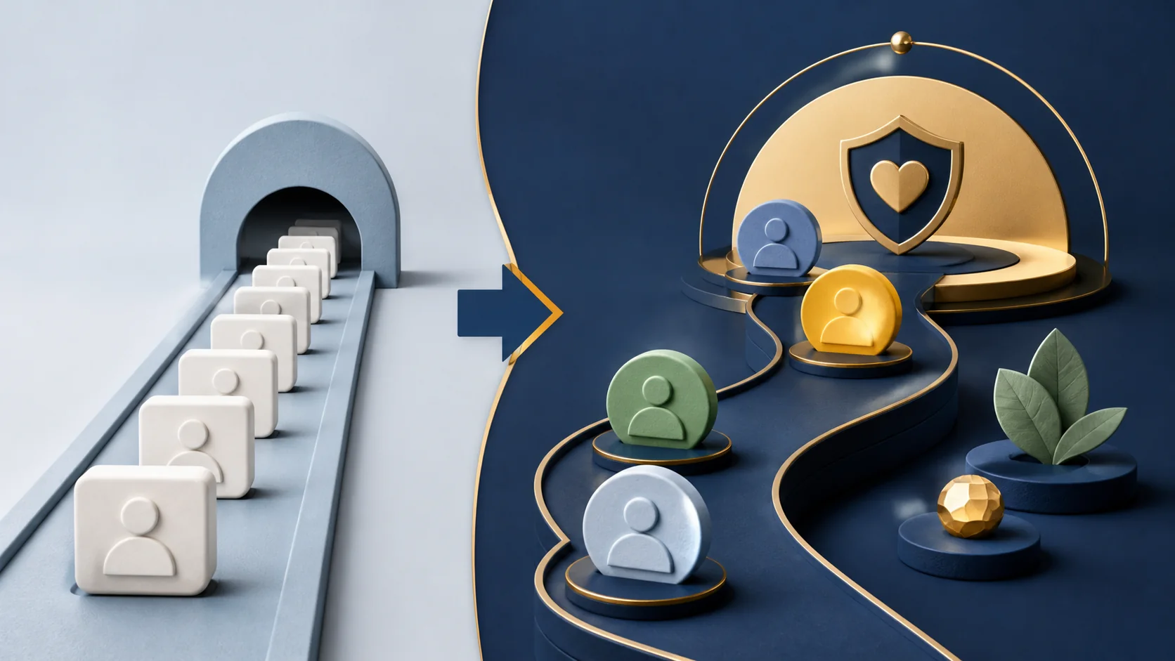 Luxury scaling paths comparing gated personalization and tiered access with universal self-service that makes the brand feel less exclusive.