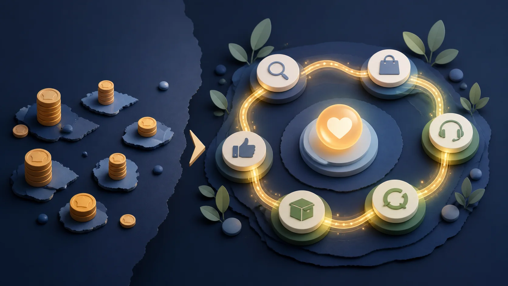 Loyalty program paths comparing traditional point accumulation with personalized recognition and real-time rewards.