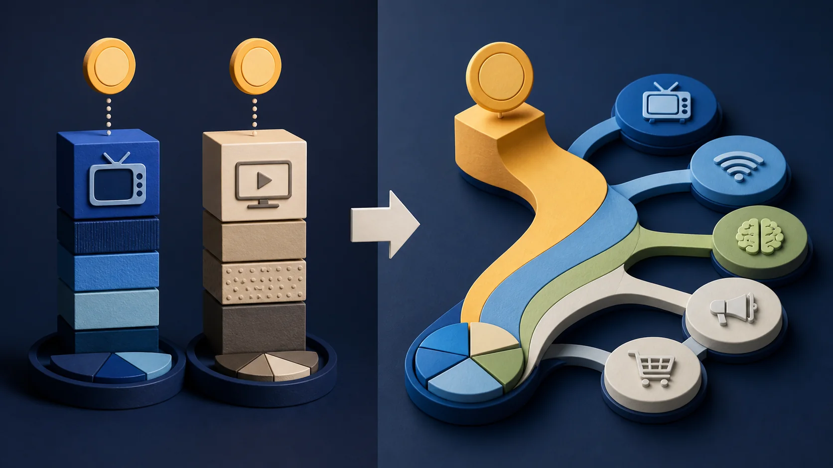 Budget review paths comparing separate channel plans with one audience-led connected-video decision model.
