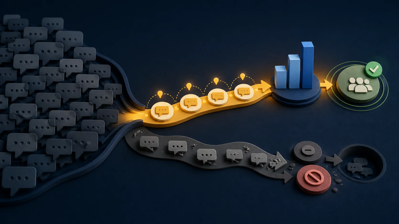 Marketing messages separating high-volume campaigns from triggered flows that create more value per send.