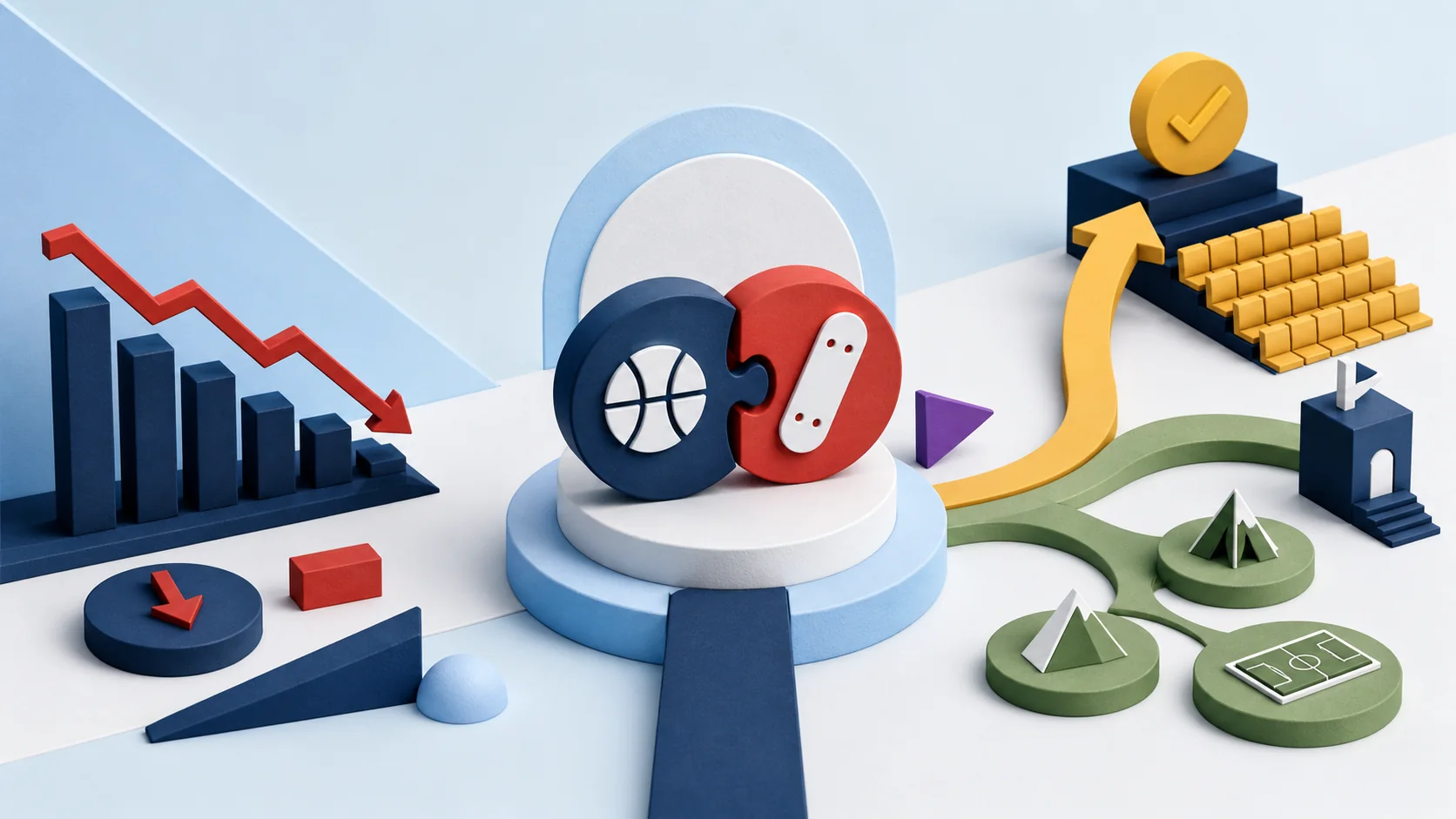 A declining bar labeled Nike Kids segment, down 5% to $5.7 billion, positioned directly beneath a sold-out product icon representing the Nike x LEGO launch.