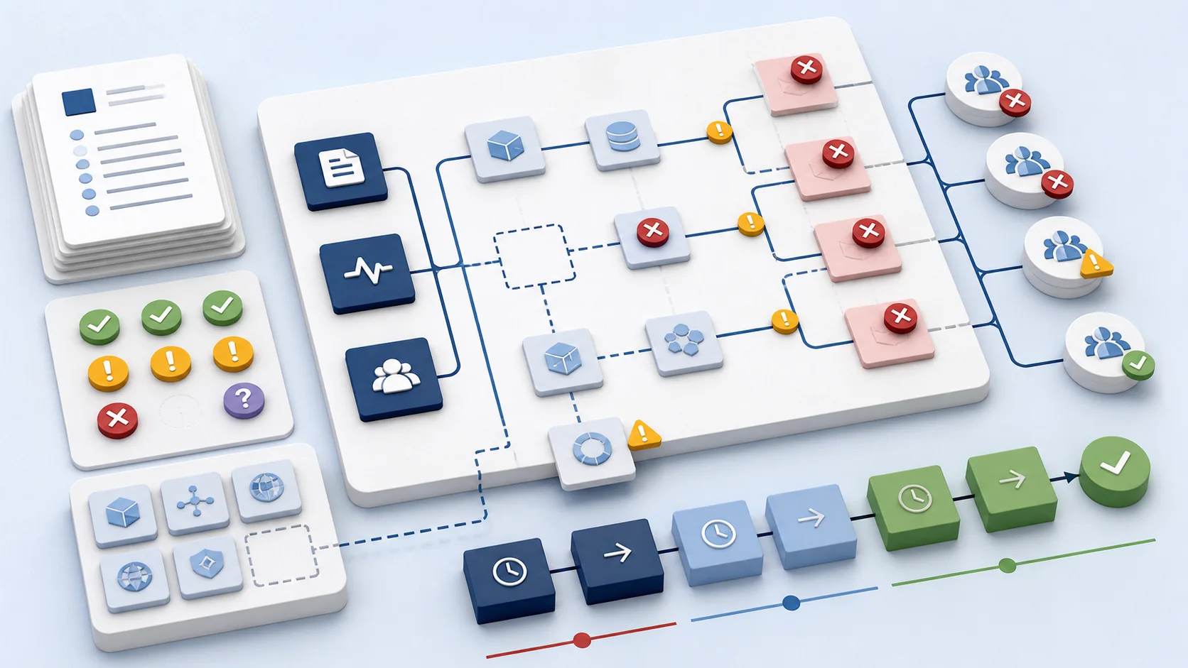 A narrow shared infrastructure failure at the center of a widening blast radius diagram reaching unrelated company and customer experience icons.