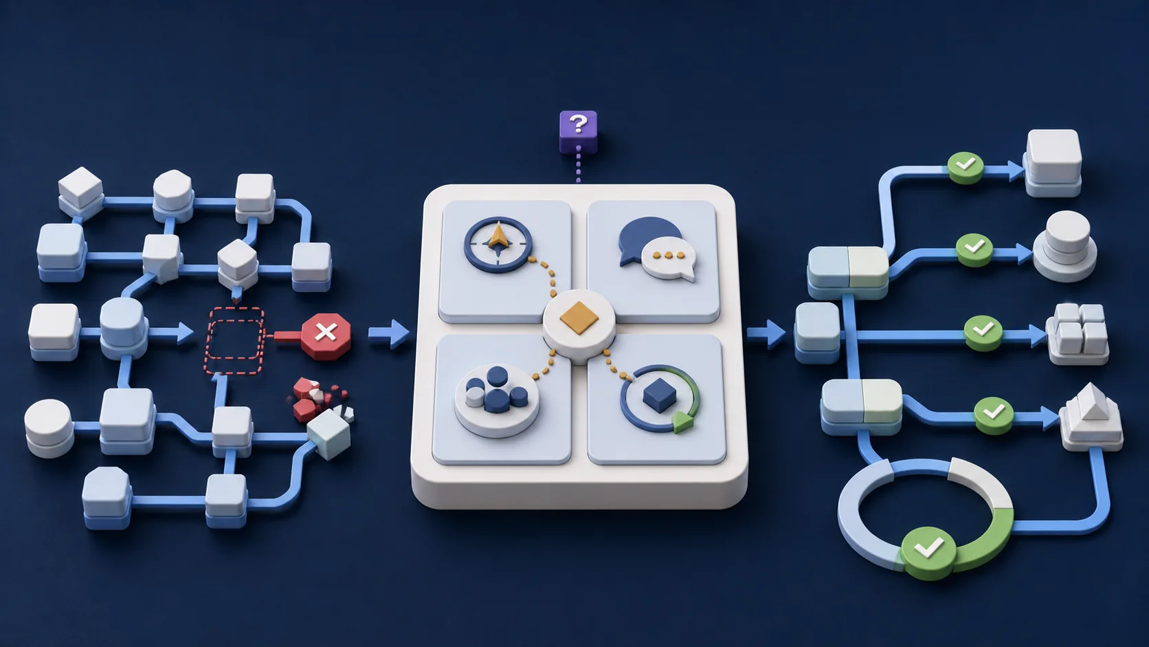 A single closed incident report contrasted with an ongoing risk-monitoring dashboard tracking ongoing dependency exposure against a forecast of future outages.
