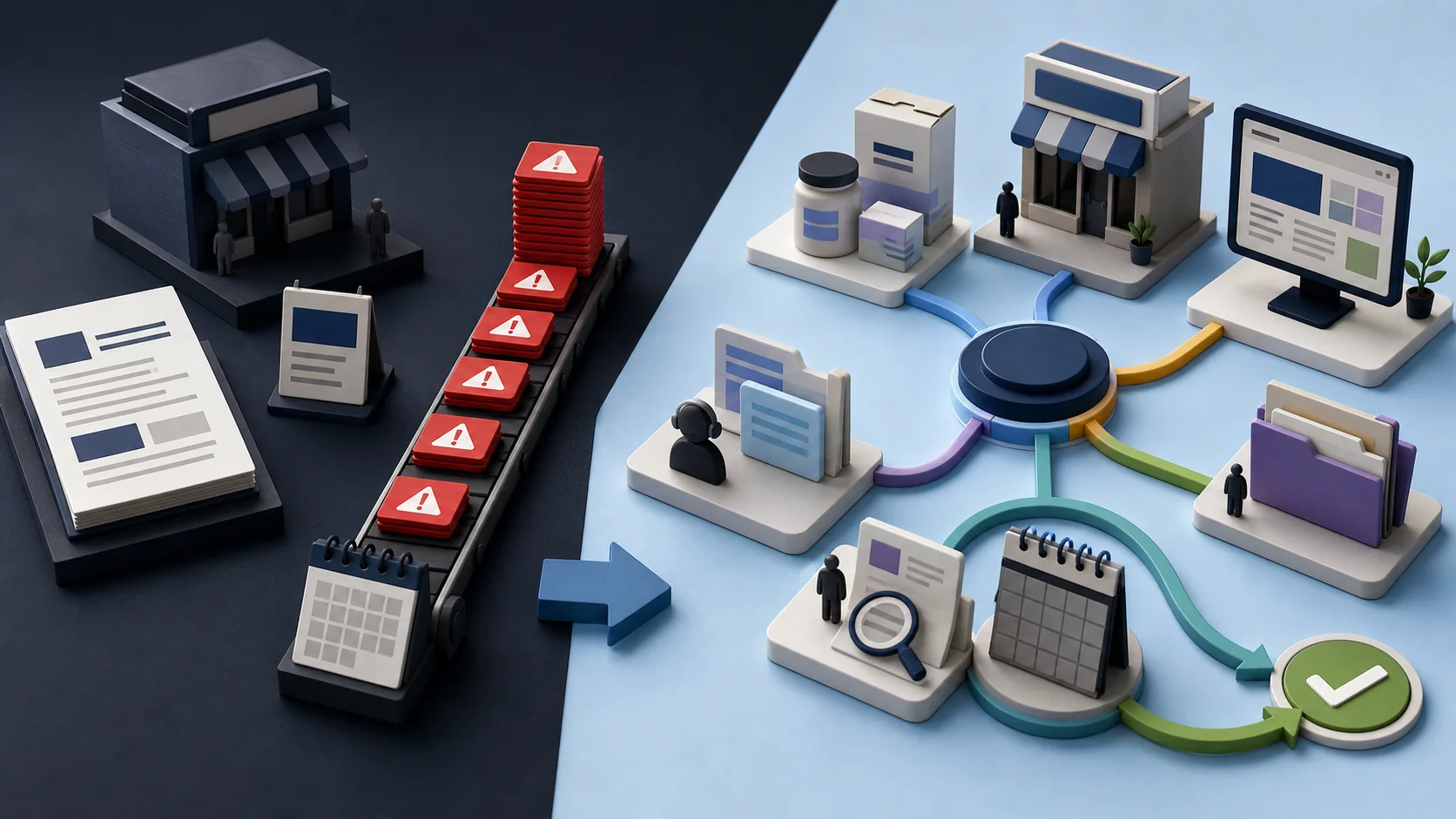 A single static fine marker next to a rapidly accumulating stack of daily fine markers, illustrating the difference between a one-time cost assumption and the actual per-day compounding structure.