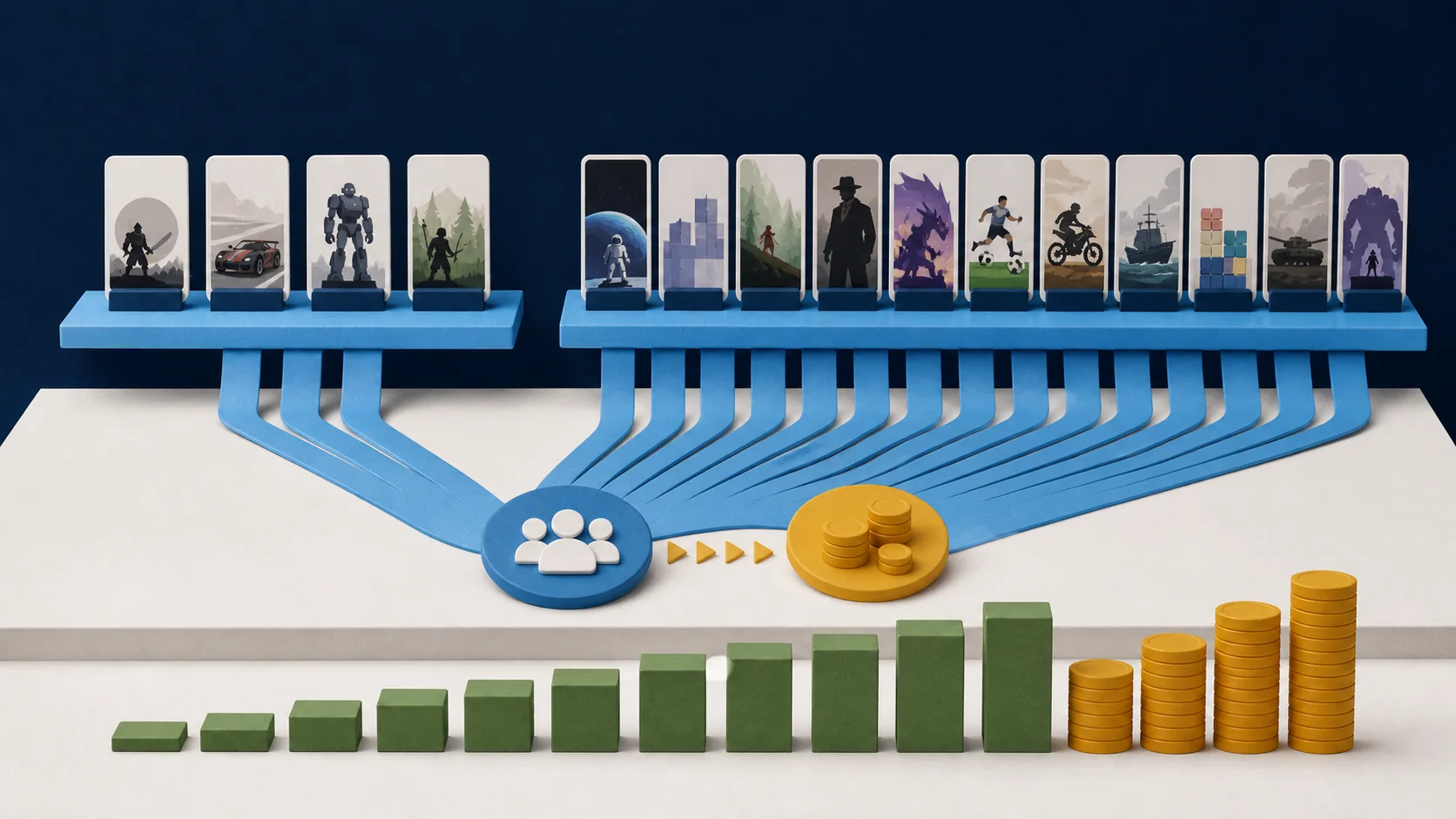 Two bars comparing $1.3 billion 2024 third-party sales to $2.3 billion 2025, with a small publisher-leaderboard callout showing Warner Bros. ahead of Bandai Namco and EA.