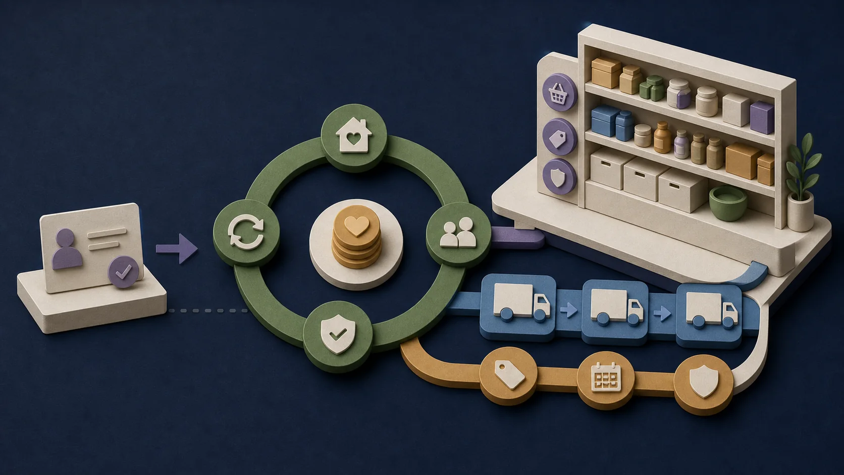 A single growing membership bar contrasted with the same bar branching into three additional, structurally distinct business layers stacked on top of it.
