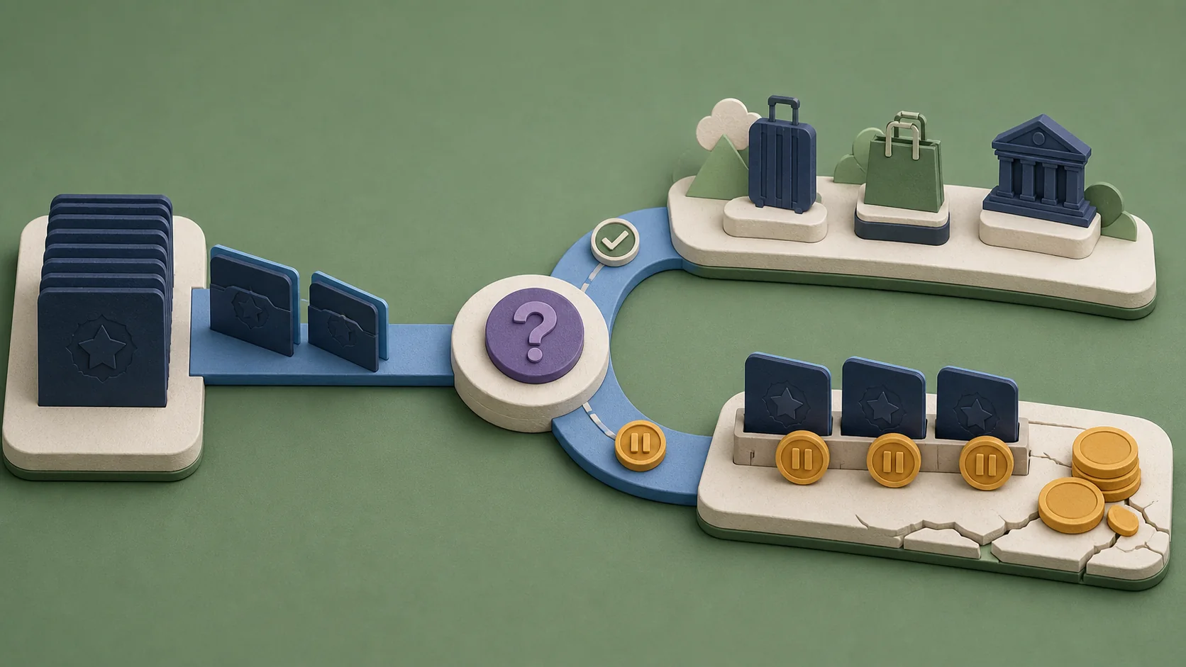 A points balance bridge shown fully intact and continuous, next to a brand-name marker shown ending abruptly and being replaced by a new, separate marker.
