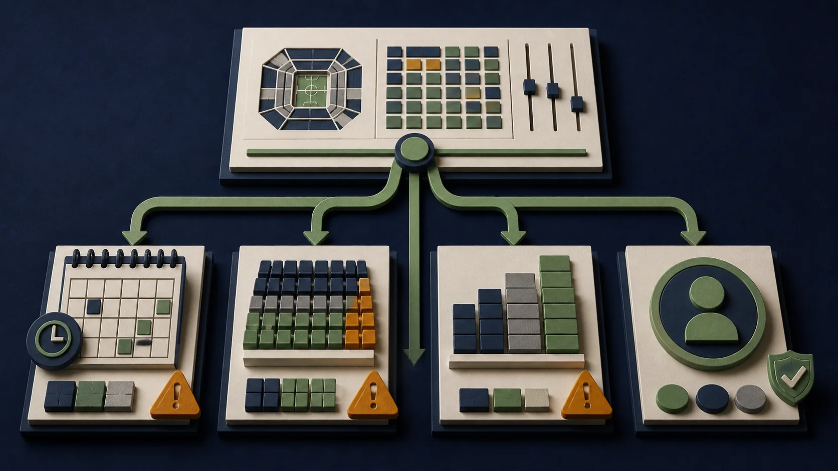 A rivalry storyline icon on one side feeding directly into a pricing-model diagram on the other, with a ticket price output visibly rising as a result.