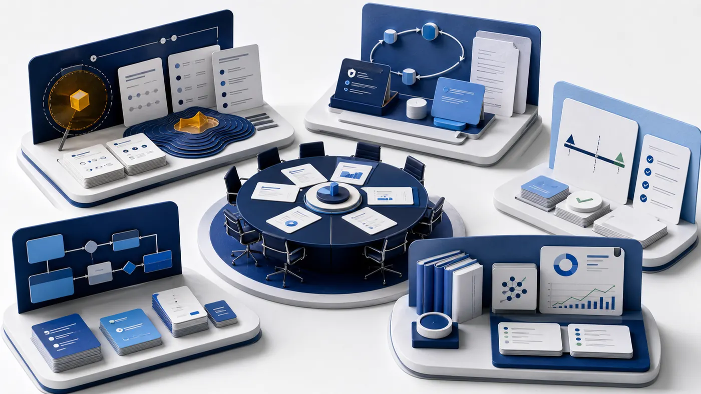 A refined service capability system showing five consulting workbenches around a central decision table.